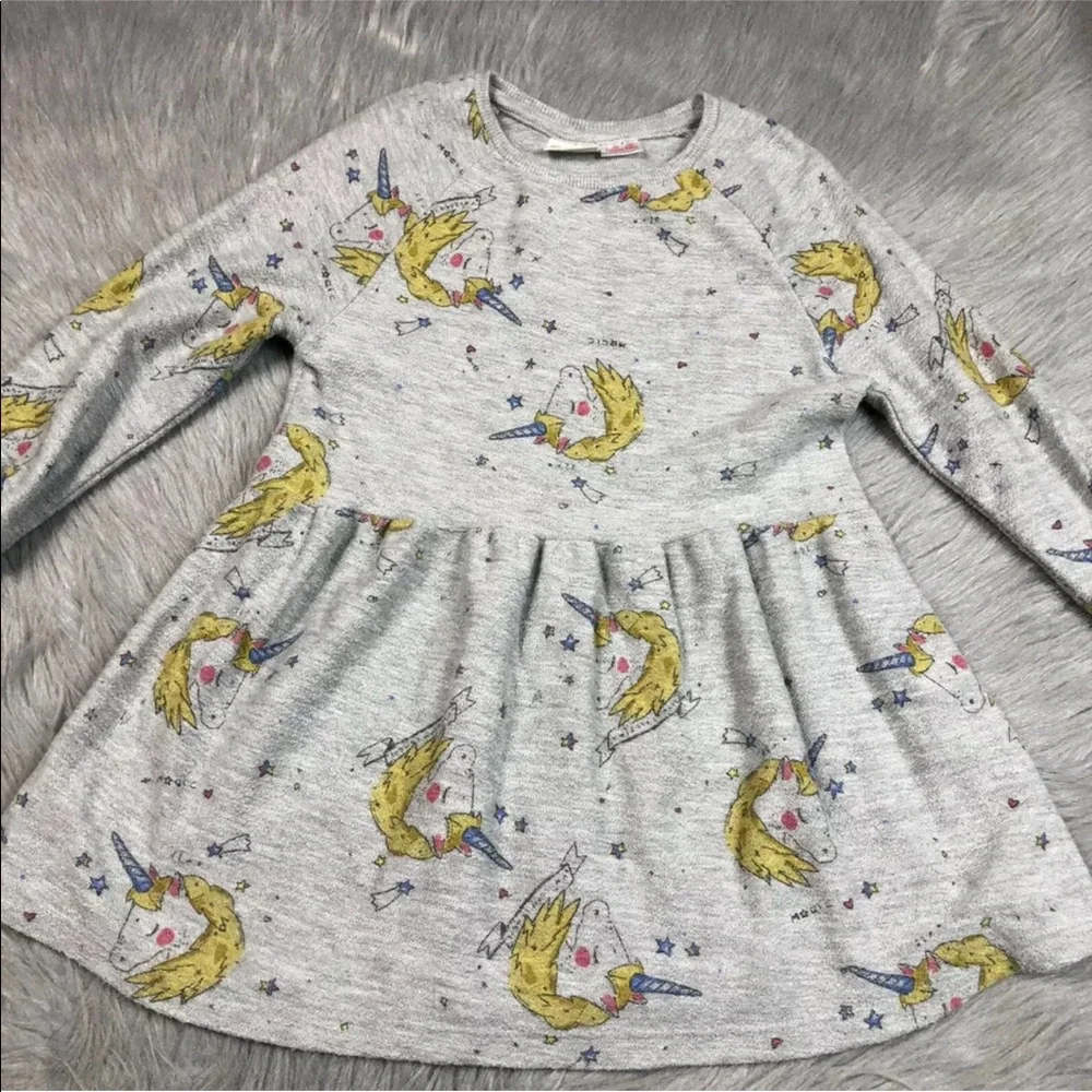 Zara Baby Girls Size 3/4 Gray Unicorn Dress